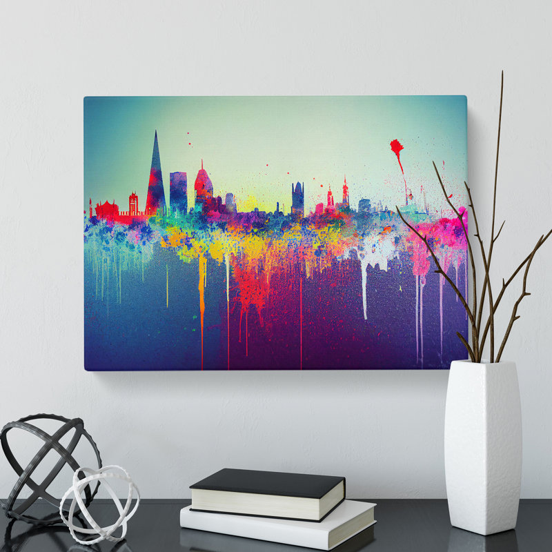 London Skyline Splatter Abstract - Wrapped Canvas, 40cm H x 60cm W x 3cm D