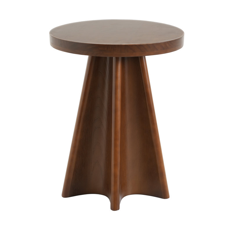 Meriton Mid-Century Modern Solid Pine Flower Pedestal Round Side Table