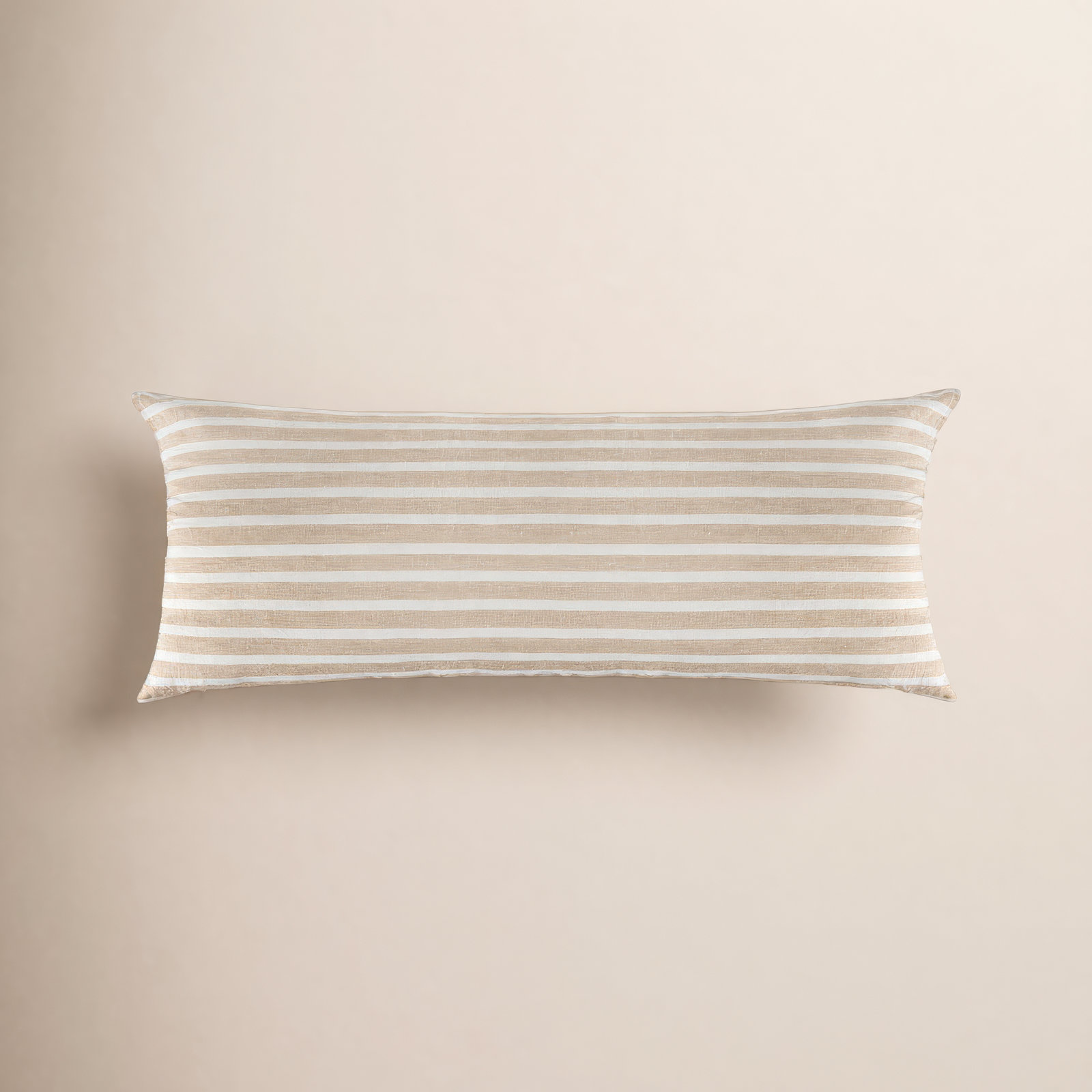 100% French Linen Pillow Sham, Rectangle 16"H x 44"W, Putty & Cream Stripe, Pillow Cover Only - No Insert