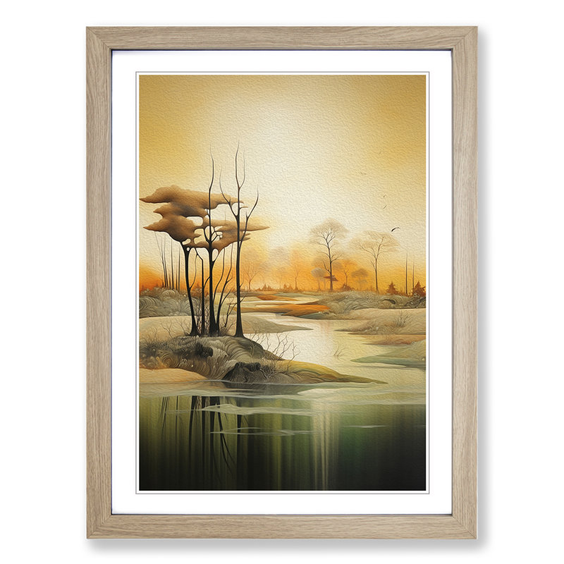 Landscape Contemporary 1 Piece Single Picture Frame Wall Art, 64cm H x 46cm W x 2cm D, Oak Framed