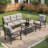 5-Piece Metal Patio Furniture Set, 5-Seat All-Weather Conversation Sofa With 4 Inches Thick Cushions, Frame, Coffee Table & End Table For Porch Backyard Garden-438468534