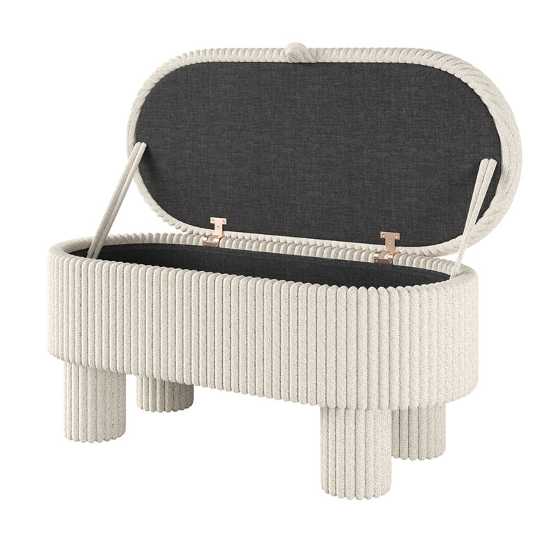 Banc de rangement rembourré avec couvercle relevable, Beige