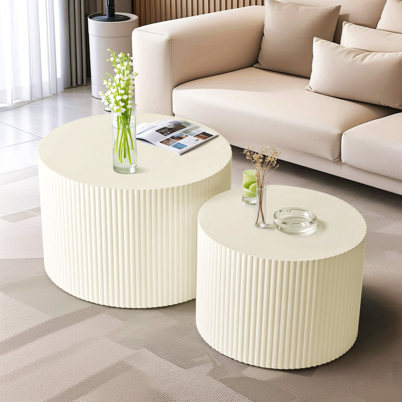 Ensemble de table basse gigogne à rayures Wave pour salon, chambre à coucher (ensemble de 2 pièces), Beige