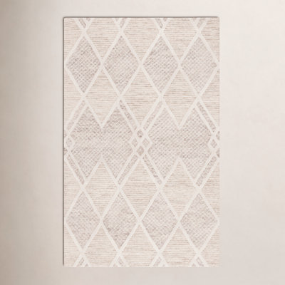 Beige Ivory Hand-Tufted Wool Geometric Rug