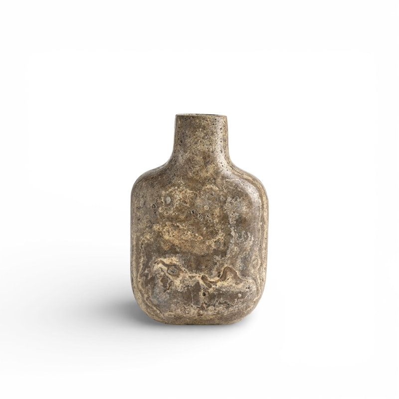 Travertin Vase Med, Gris, H 12,5 po x l 8,5 po x P 4 po