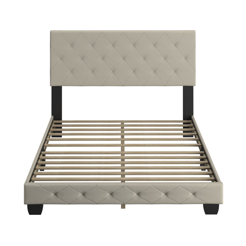 Chloe Gray Linen Upholstered Platform Bed Frame with Tufted Headboard