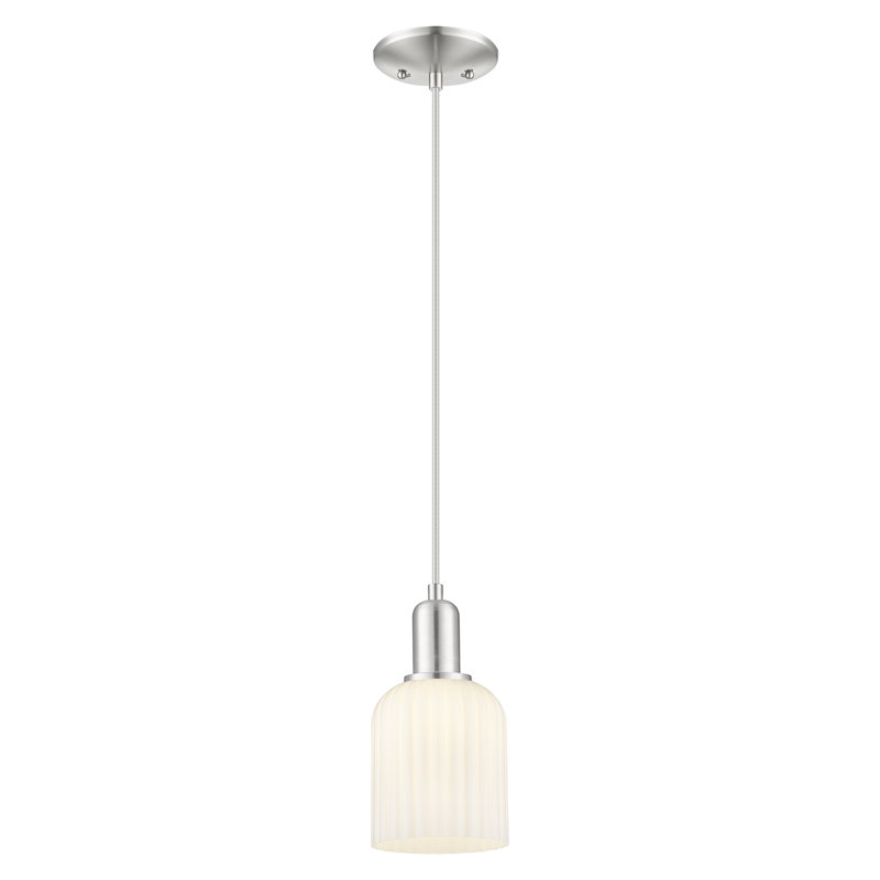 Mini luminaire suspendu suspendu 1 lumière Downtown, H 10 po x l 5 po x P 5 po, Blanc brillant, Nickel satiné brossé