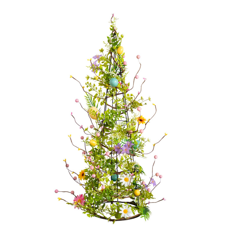 24 po Cône de Pâques artificiel avec fleurs sauvages et petits œufs