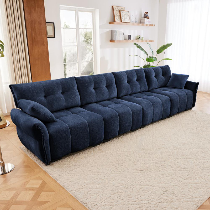 4 - Seater Sofa,Solid Wood Frame In Premium Chenille,High - Resilience Cushions, Blue, 35" H x 141.7" W x 33" D