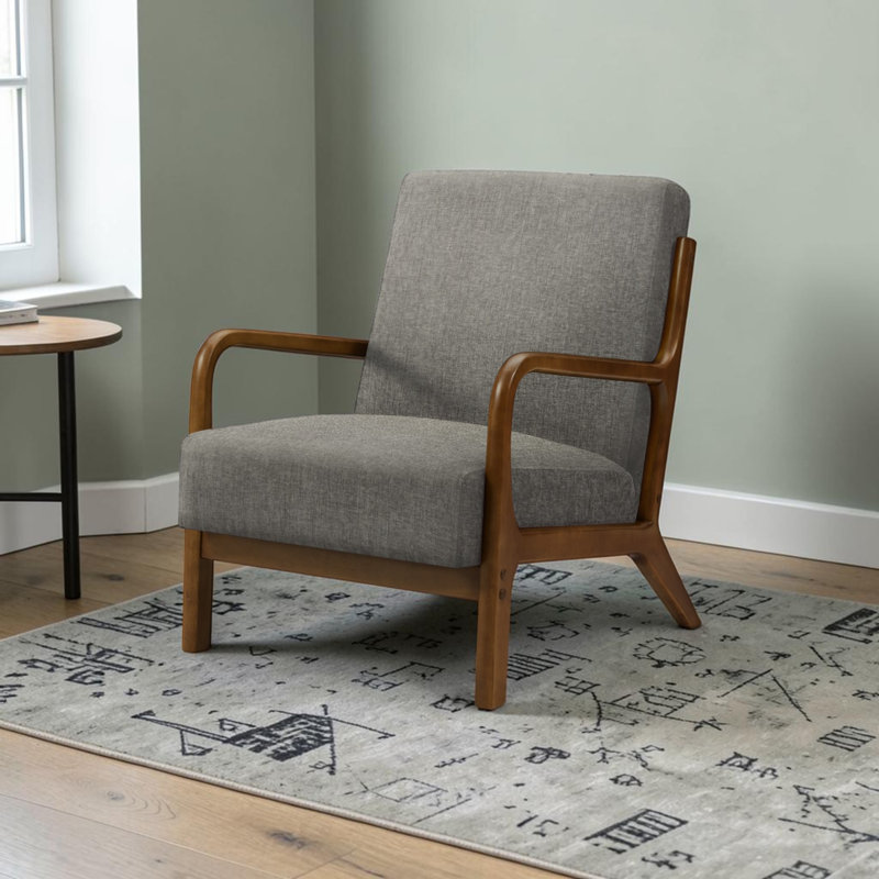 Chaise d'appoint rembourrée en tissu gris foncé et bois foncé Theresa
