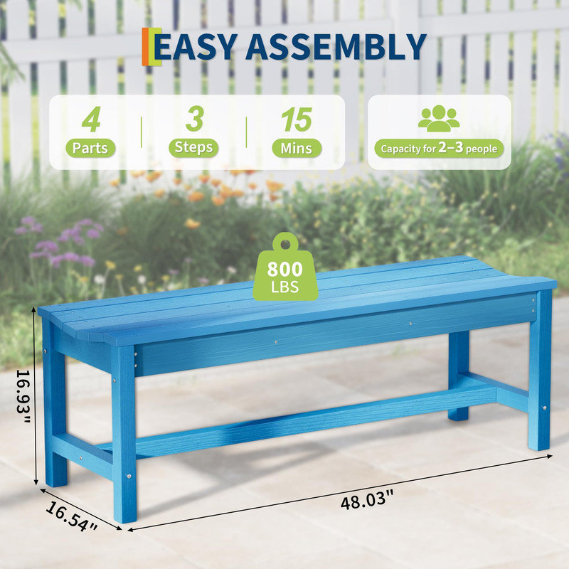 Banc extérieur courbé pour 2 personnes - PEHD résistant aux intempéries, capacité de 800 lb, Bleu