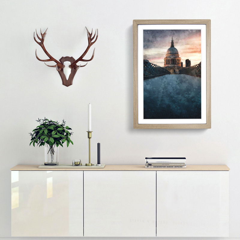 St. Pauls Cathedral In London Abstract Painting - Framed Print, 45cm H x 33cm W x 2cm D, Oak Framed