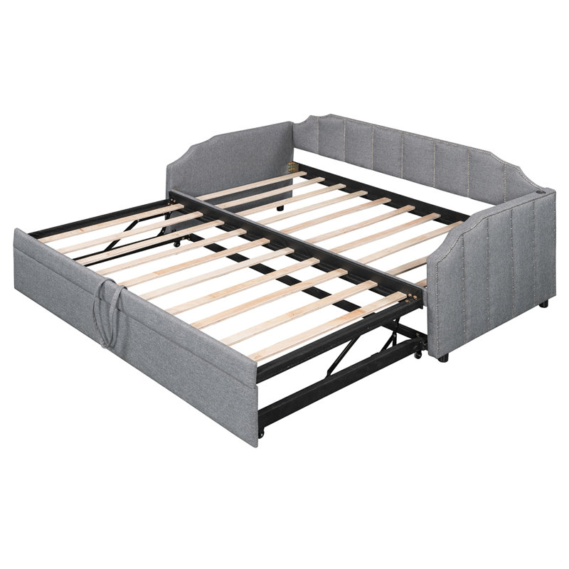 Upholstered Daybed With Pop-Up Trundle, USB Charging Ports, And Spacious Storage For Modern Living, Gray