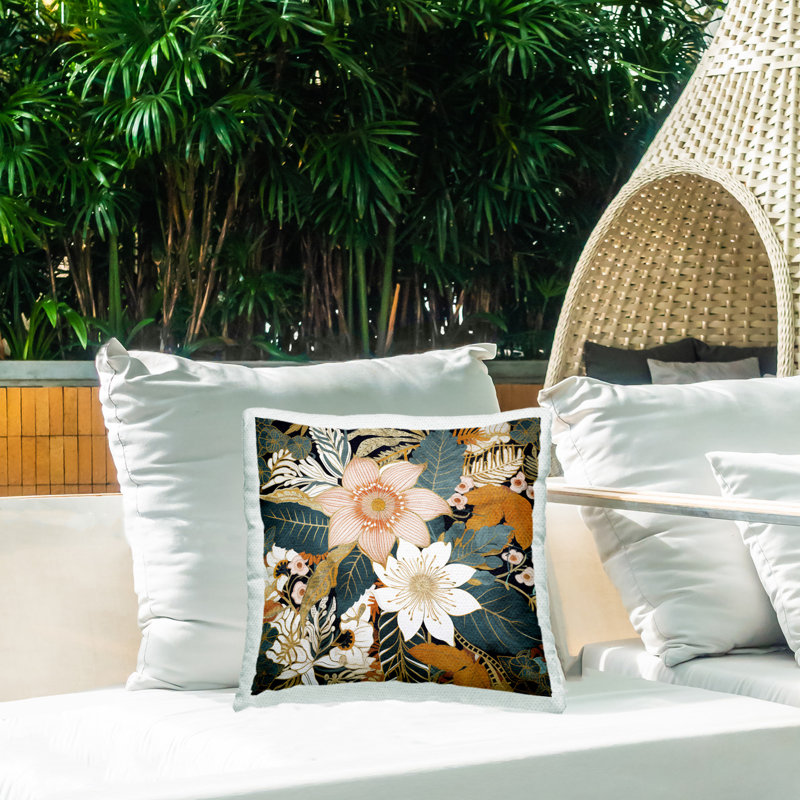 Boho Flower Pattern Printed Outdoor Throw Pillow Design by Sasha