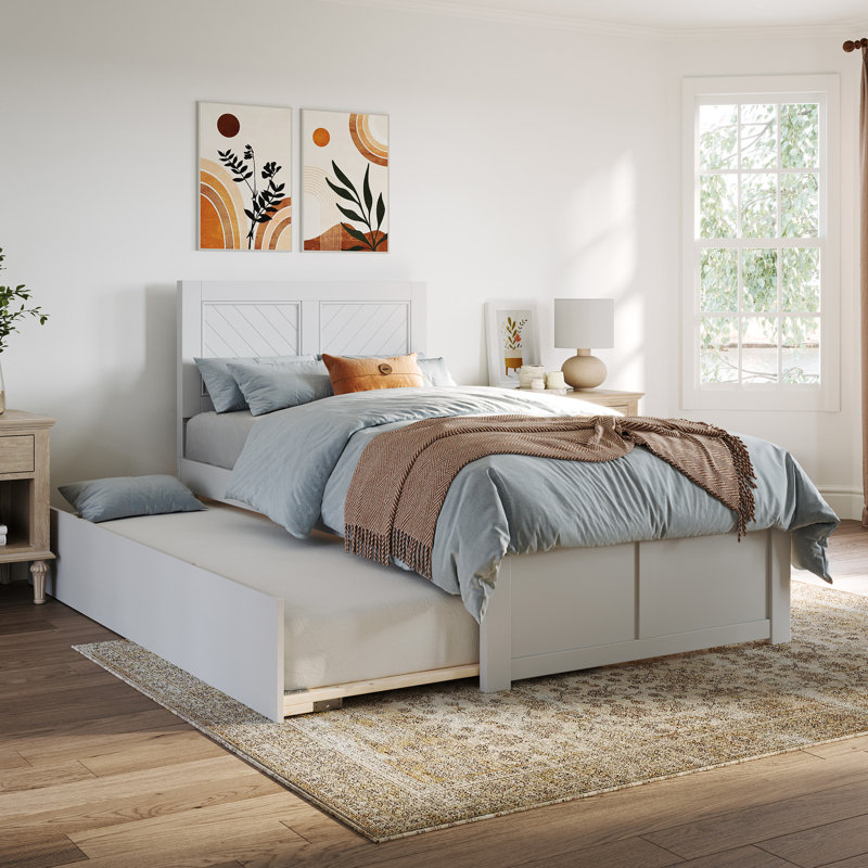 Bhawana Solid Wood Slanted Chevron Platform Bed with Trundle Bed, Twin