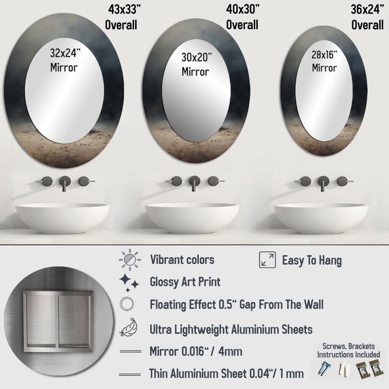 Baseball Subtle Strikeout - Modern Oval Wall Mirror, 43" x 33"