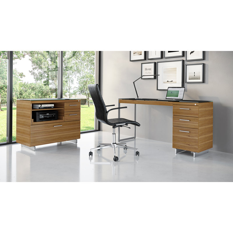 Sequel 20 3 - Drawer File Cabinet, Natural Walnut/Satin Nickel