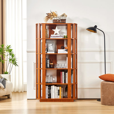 Wooden Oval Open Bookshelf, MDF Grid Frame Freestanding Bookcase, 5-Tier Easy Assembly Storage Display Rack for Living Room Home Office Decor, DIY Free Combination Storage Cabinet Study Room