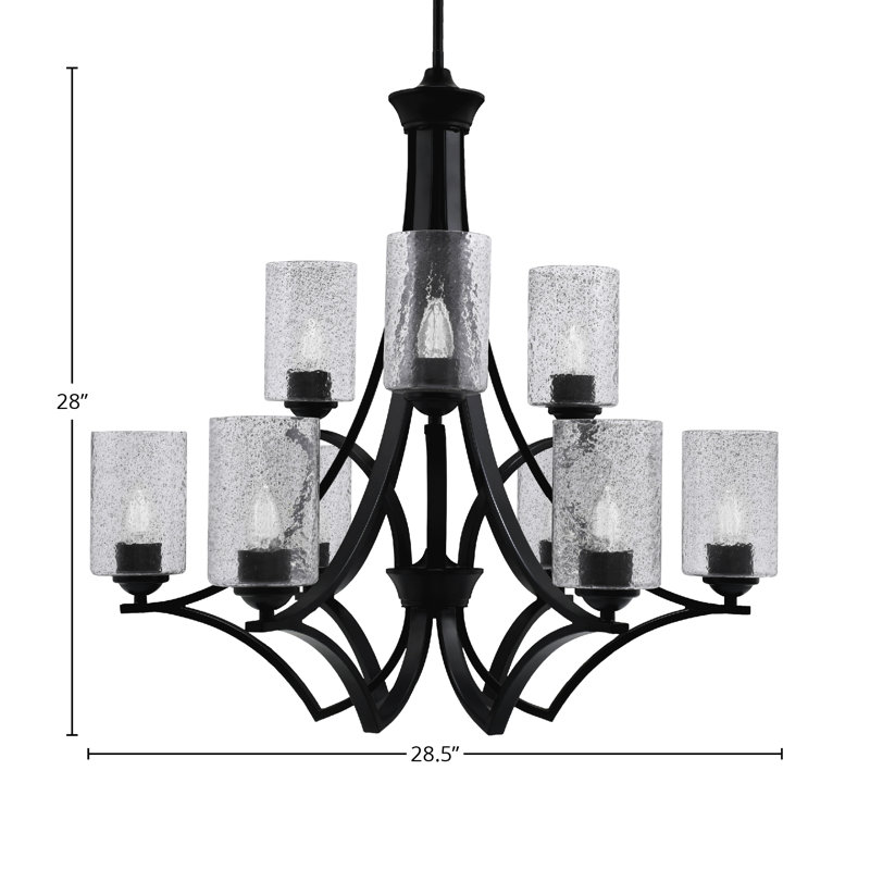 Lustre 9 lumières Zilo avec verre à bulles 4 po Zilo, Gris fumée, Noir mat