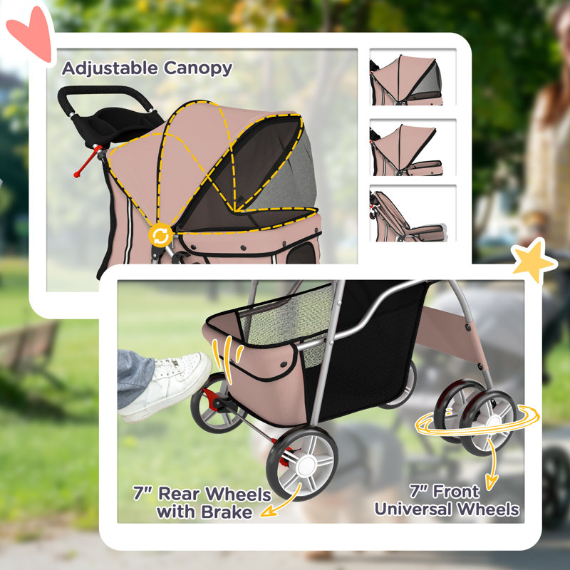Foldable Pet Stroller, Brown