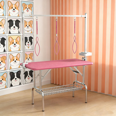 63.4'' H x 51'' W x 23.6'' D Adjustable and Foldable Dog Folding Grooming Table