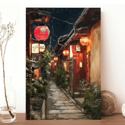 Canvas Wall Art Japanese Alley Night Lanterns Wall Art Print Vintage Poster Print Home Decor