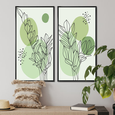 Ensemble de 2 peintures - feuilles botaniques abstraites vertes II