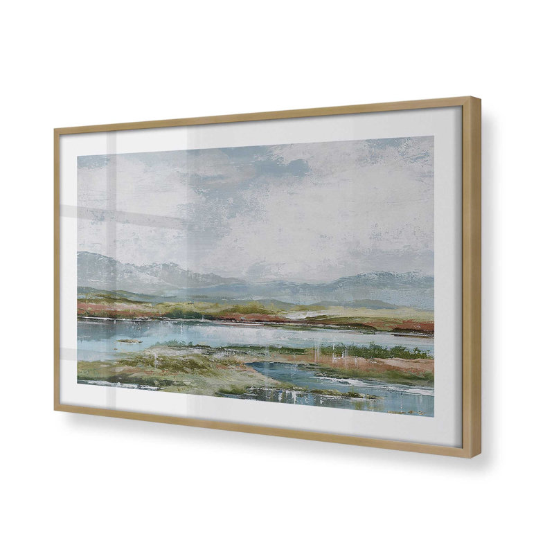 Lakeside Af après-midi, reproduction encadrée sur papier, Or brossé, H 19,25 po x l 25,25 po x P 1,25 po