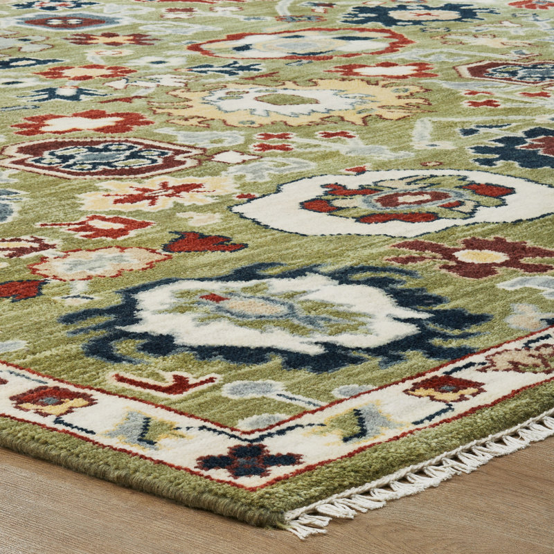 Sovereign Chartreuse Multi Floral Hand Knotted Wool Area Rug, Rectangle 8' x 10'