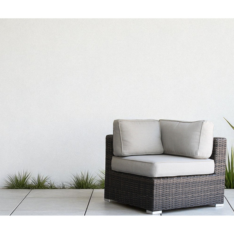 Fauteuil d'angle modulaire brun pour l'extérieur avec coussins, conception modulaire et coin prêt à l'emploi: housses amovibles lavables, légèrement inclinées, fabrication