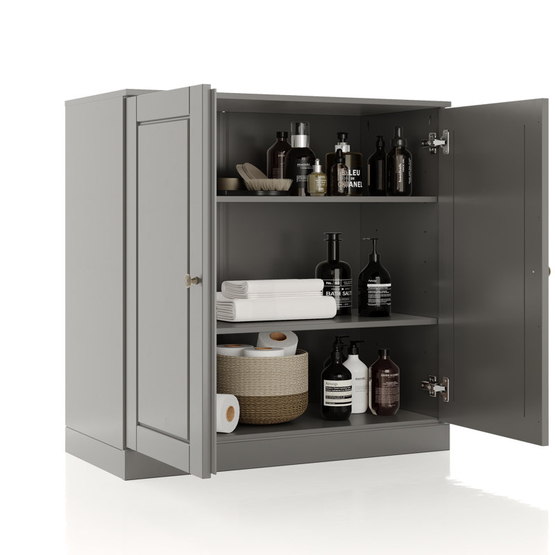 100% Solid Wood Short Bathroom Linen Cabinet with Doors, Adjustable Shelves, Modular Bathroom & Laundry Storage Cabinet, 32" W x 35.75" H