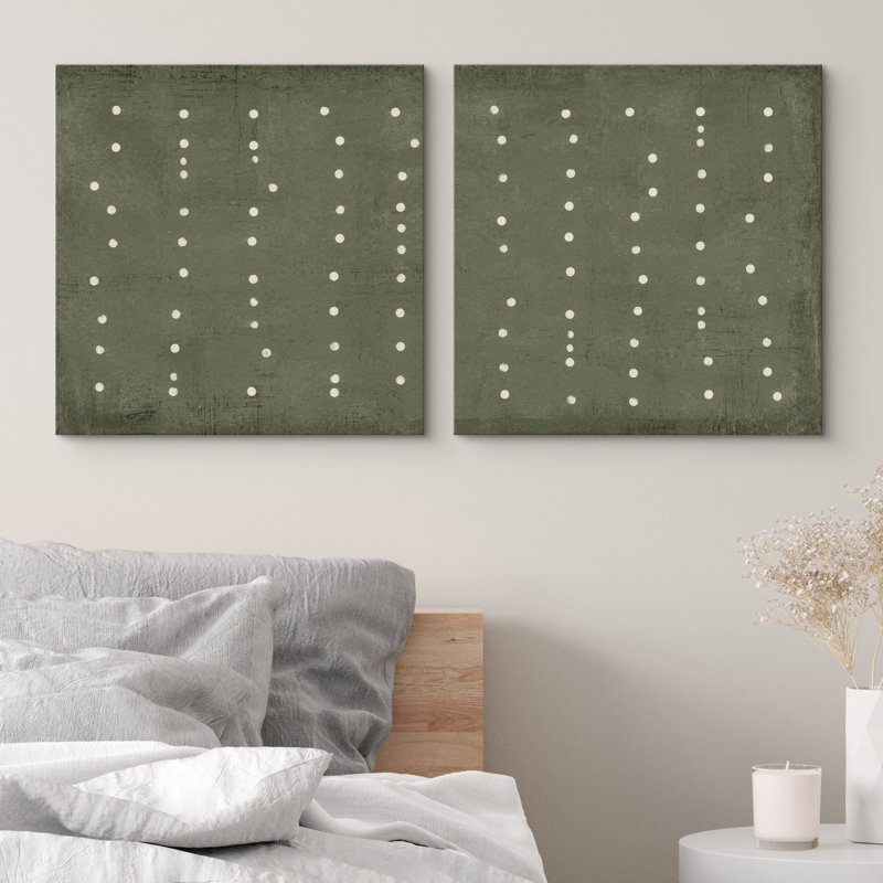 «Minimal Dot Grid», ensemble de motifs géométriques verts encadrés sur toile pour la chambre principale, Wrapped Canvas