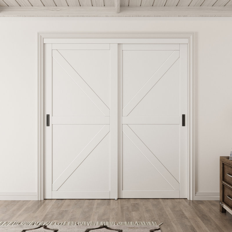 Non assemblé Requiert Porte de garde-robe coulissante de type K de 80 pouces peu encombrante - panneau de porte à grain de bois, comprend la quincaillerie complète