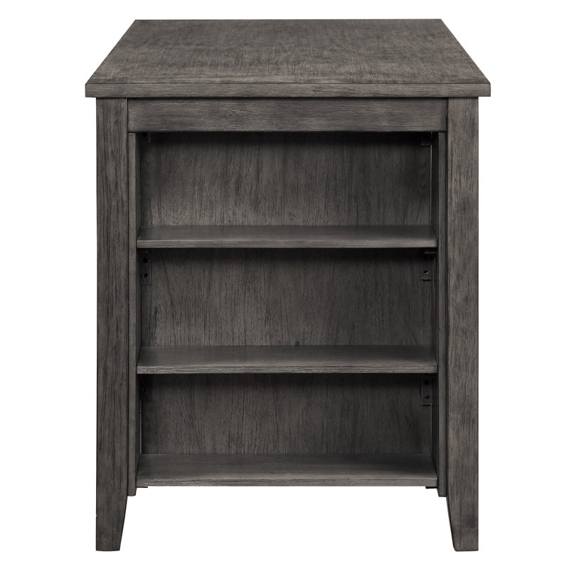 Ensemble de salle à manger multifonctionnel 5 pièces, hauteur comptoir, gris, table et 4 tabourets, placage bois brossé, étagères intégrées, revêtement en chenille, garniture cloutée élégante pour un coin repas.