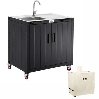 Chariot de barbecue d'extérieur 35 po avec évier, armoire et couvercle en acier inoxydable Feasto