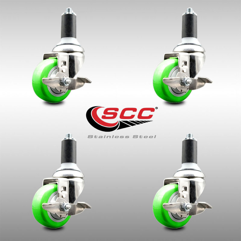 Ensemble de roulettes extensibles 3,5 pouces à tige pivotante de 3,5 pouces et 1 3/8 pouce SCC, Vert