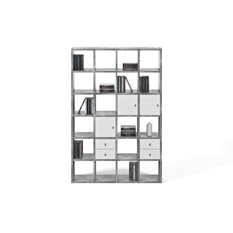Patrick 224cm H x 150.8cm W Cube Bookcase, Grey Concrete
