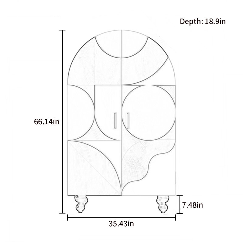 Armoire arquée avec tablettes et portes, Blanc ivoire / brun foncé