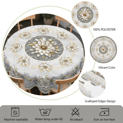 Nappe 1pc à imprimé floral 3D moderne, nappe ronde / rectangulaire à motif floral de style campagnard, décoration extérieure de fête de Noël, accessoires de cuisine, décoration florale en marbre noble et élégante