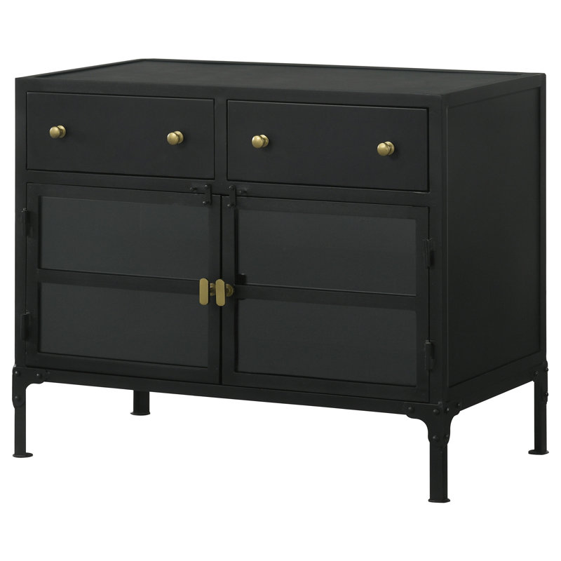 Armoire de rangement décorative en métal à 2 tiroirs Sukpreet - Noir mat
