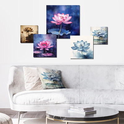 «Rustic Lotus Serenity», ensemble d'art mural lotus de 5