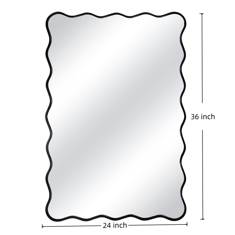 Wavy Metal Framed Rectangle Wall Mirror, Black