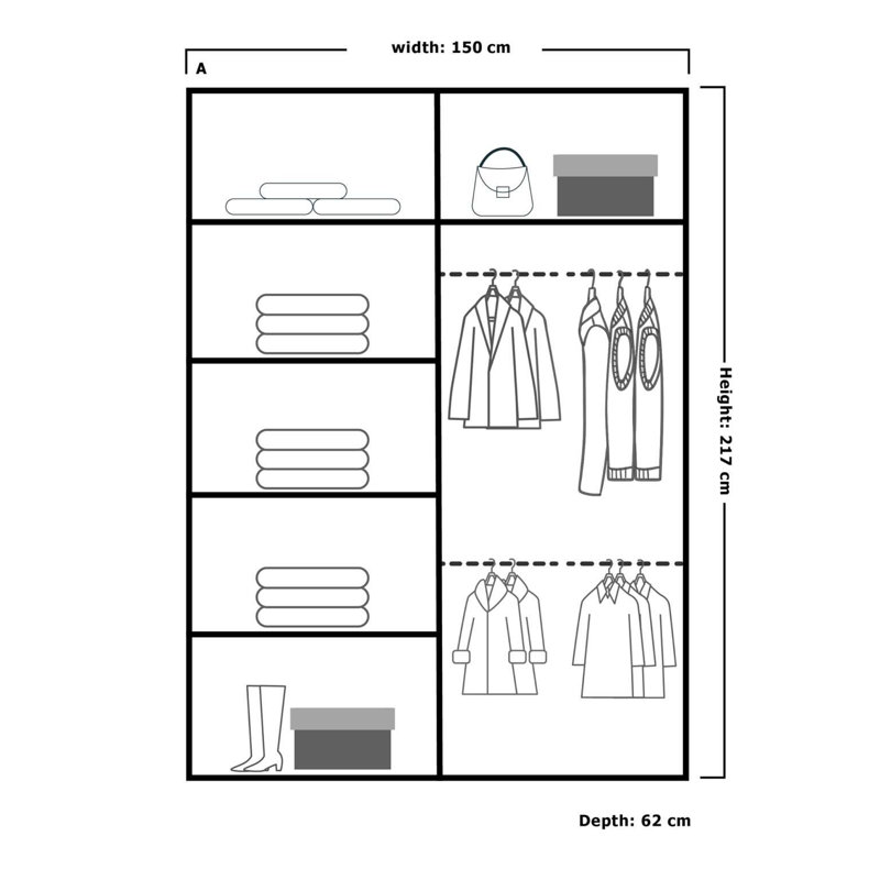 Dailon 2 Door Manufactured Wood Wardrobe, 217cm H x 150cm W x 62cm D, Grey