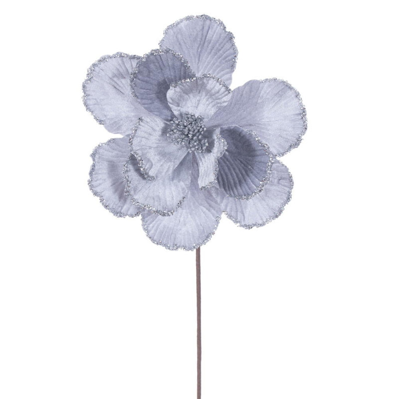 10" x 20" Burgundy Velvet Bead Trim Magnolia Stem. It includes three pieces per bag., Silver