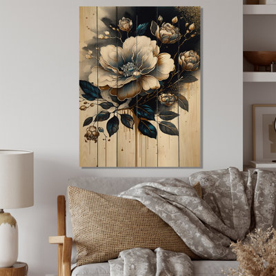 Baggs " Black And Gold Camellia Bouquet II "