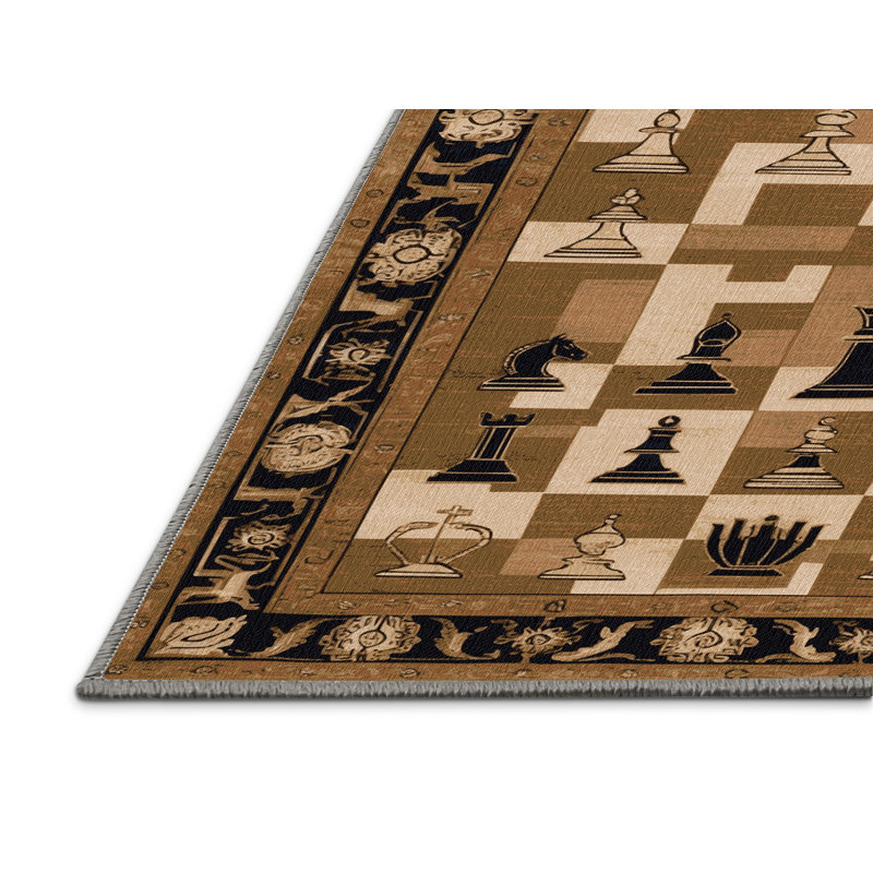 Machine Washable French Brown Area Rug, Round 4'