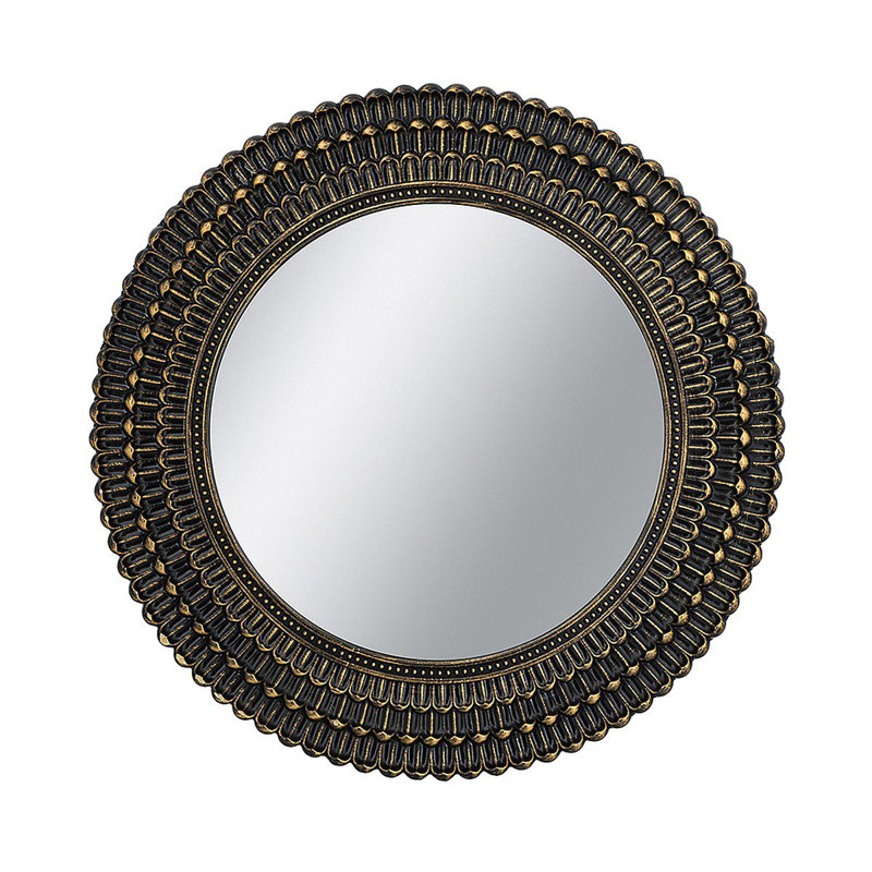 D26,5 "Miroir d'appoint rond et en bois avec texture tissée