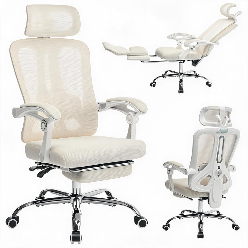 Fauteuil de bureau et de jeu ergonomique à dossier haut en maille respirante – Appui-tête réglable, soutien lombaire, repose-pieds rétractable, design pivotant inclinable – Idéal pour la maison, le bureau ou la salle de jeux – Maille respirante