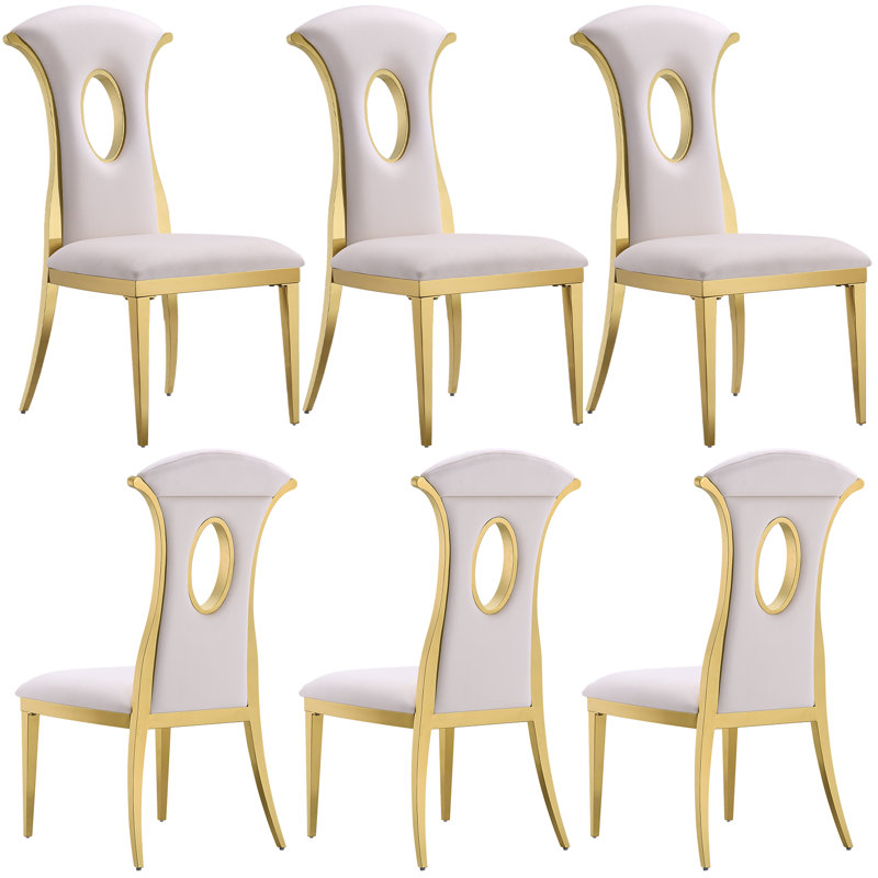 Chaises avec pieds dorés et garnitures en velours blanc (dossier ouvert)