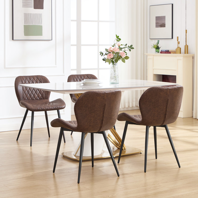 Chaise de salle à manger moderne avec revêtement en similicuir et pieds en métal, Brun